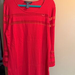 Ashley Stewart Vibrant Red Sheer Stripe Dress
